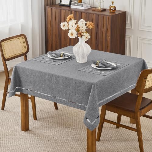 Gray 70x70 Square Polyester Linen Farmhouse Tablecloth