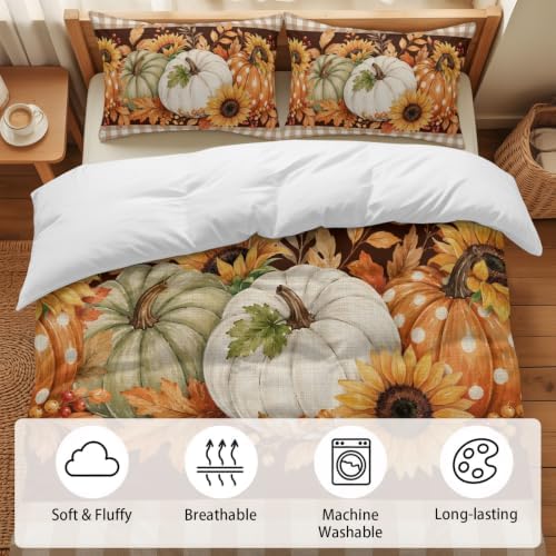 Duvet Cover Cal King Size, Thanksgiving Pumpkins 3-Piece Bedding