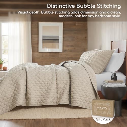 Beige Quilt King Size Bedding Sets with 2 Pillow Shams, Lightweight