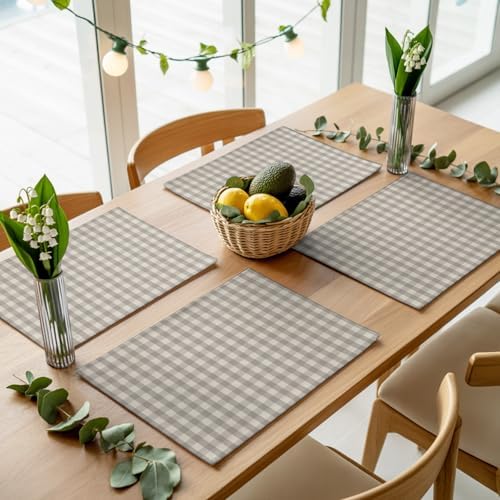 Buffalo Plaid Placemats Set of 8, Cotton Linen Fabric Place Mats