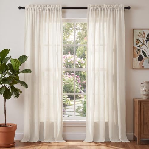 PrinceDeco Linen Semi Sheer Curtains for Living Room,52x108 inch