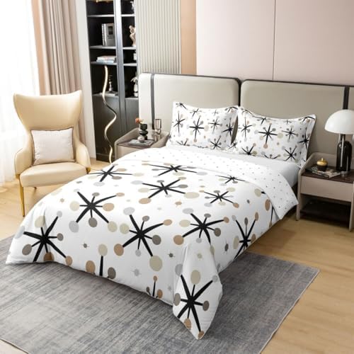 Mid Century 100% Cotton Duvet Cover King Size,Geometric Starburst Dot