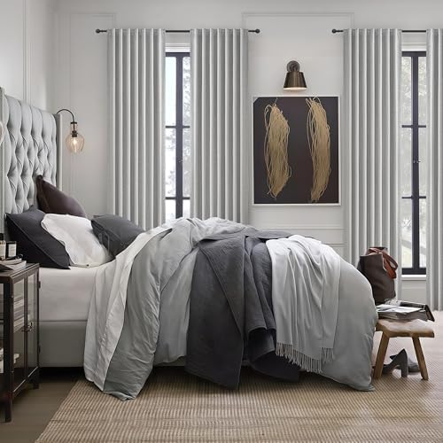 Gray 100% Black Out Linen Curtains 120 Inches Long 2 Panels Set for