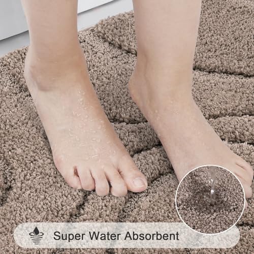 HEBE Bathroom Rugs Sets 3 Piece, Non Slip Washable Absorbent Bath Mat