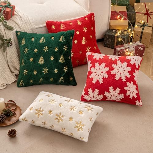 EMEMA Set of 2 Christmas Snowflake Decorative Throw Pillow Covers Soft