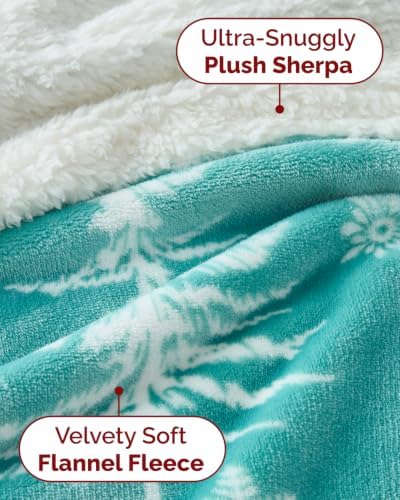 CGK Christmas Sherpa Blanket Twin Size, Reversible - Snowy Trees