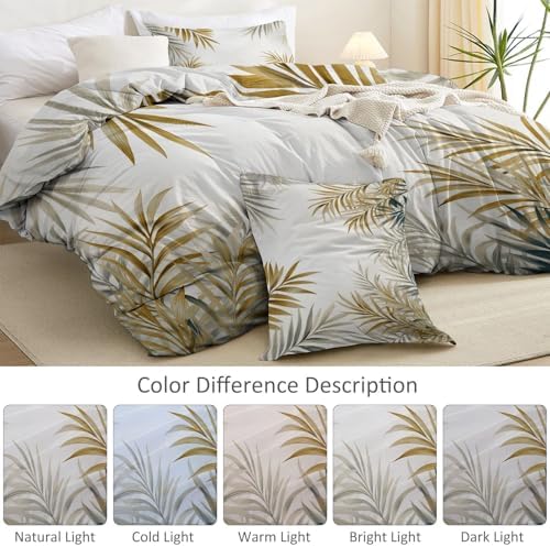 Light Gray Microfiber Duvet Cover King Size, Plant Minimalist Palm