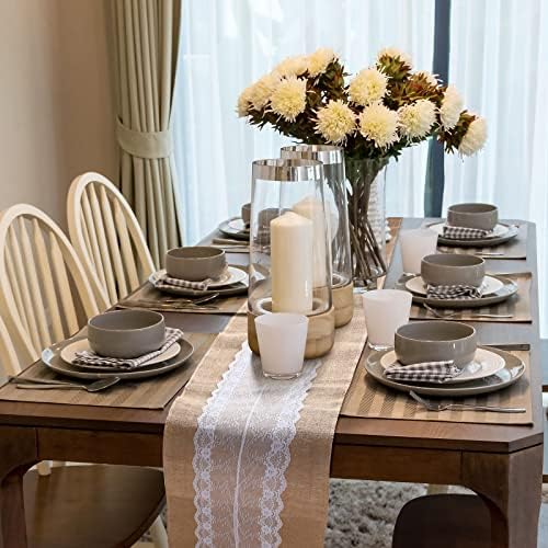 Chumia 12 Pcs 12 x 108 Inch Wedding Burlap Table Runners with White