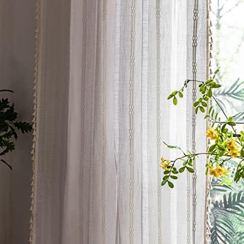 Boho Curtains Embroidery Linen Curtains 108 Inches Long 2 Pannels for