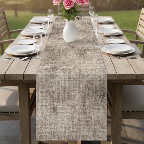 Brown Beige Table Runners 90 Inches Long, Farmhouse Linen Texture
