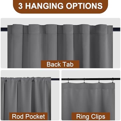 DWCN Grey Short Blackout Curtains for Bedroom - 63 inch Length Back
