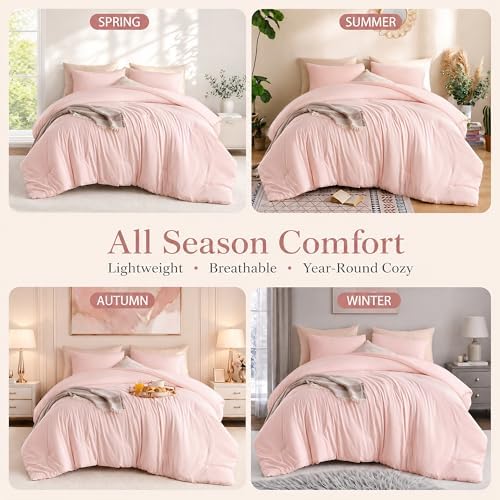 weigelia Pink Comforter Set Full Size, All Season Lightweight Bedding