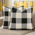 decorUhome Fall Plaid Linen Throw Pillow Covers 22x22 Set of 2 Black