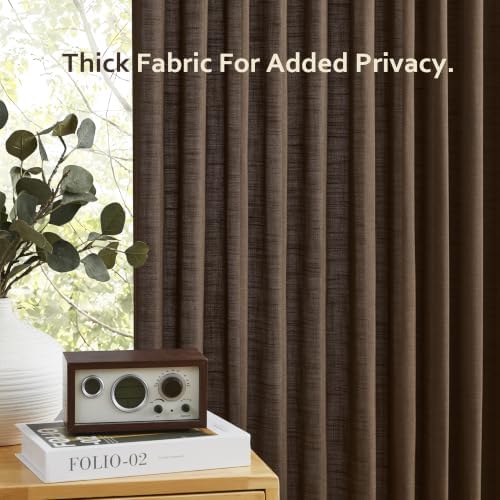 DUALIFE Brown Pinch Pencil Pleated Linen Curtains 52x96 Inch Long 2