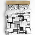 Duvet Cover Set Queen, Modern Abstract Square Stripes 3 Piece Bedding