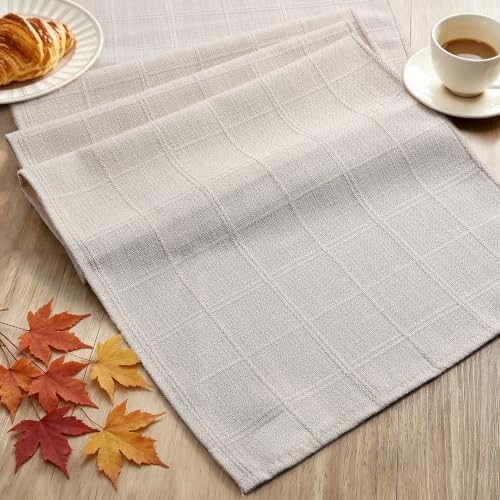 Beige Checked Table Runner 36 Inch, Fall Small Cotton Linen Dresser