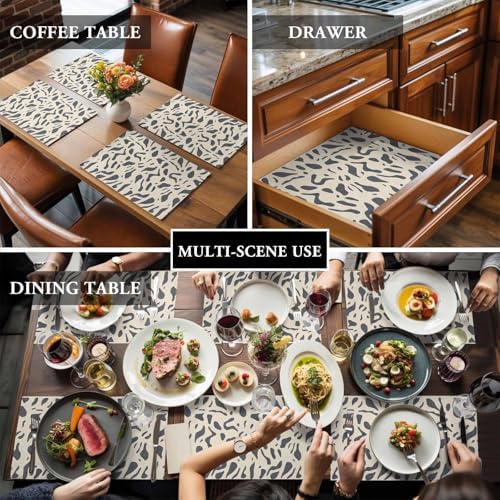 Placemats Set of 6, Gray Beige Cotton Linen Place Mats, Modern