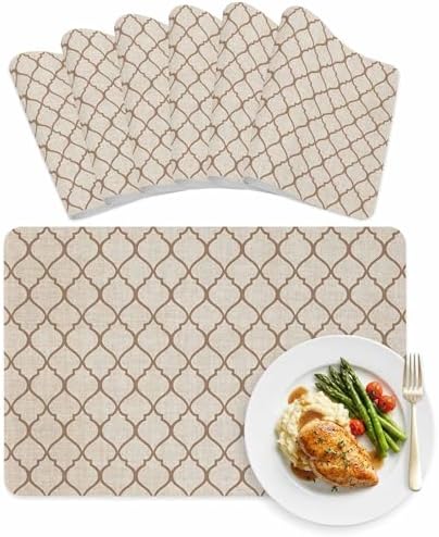 Faux Leather Placemats Set of 6 Moroccan Pattern Waterproof Heat