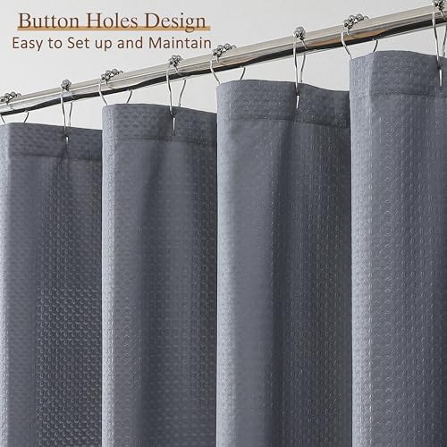 Grey Shower Curtain 72 Inch Length 1 Piece, Waffle Embossed Textured