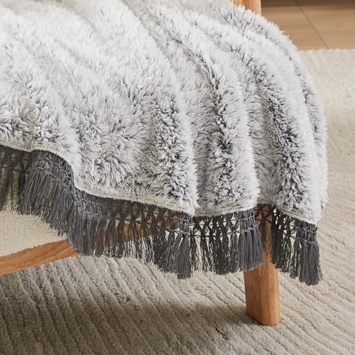 EMME Soft Sherpa Fleece Blanket with Tassel, Reversible Plush Fluffy