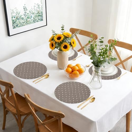 Minimalist Grey Faux Leather Placemats Set of 6, 15in, Waterproof Heat