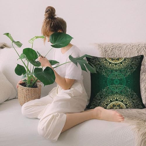 Vintage Floral Throw Pillow Covers 20x20 Inch Set of 2 Green Gold