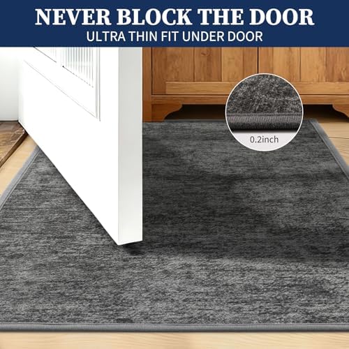 YIHOUSE Dark Gray Bathroom Rugs Sets 2 Piece, Ultra Thin Bath Mat