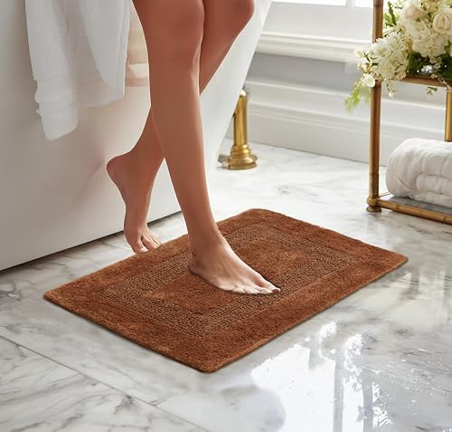 COTTON CRAFT 2 Pack Reversible Bath Mat - Soft Plush Bath Rug -17x24