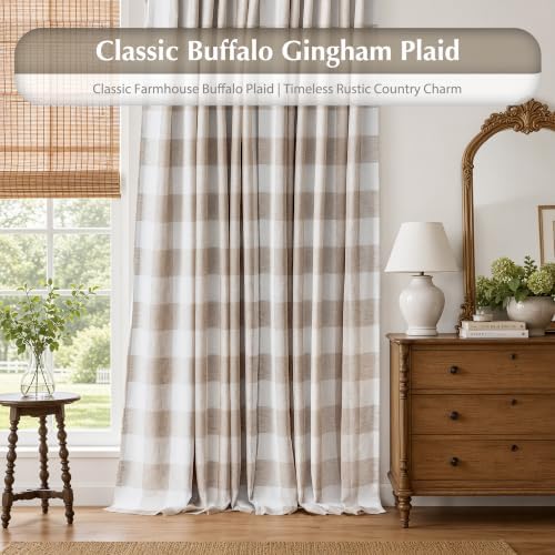 DriftAway 100% Blackout Plaid Curtains Buffalo Check 72 Inches Taupe