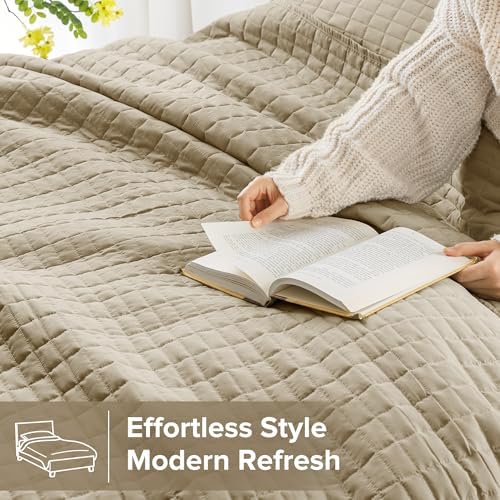 Comfort Spaces Kienna Queen Quilt Bedding Set 3 Piece, 90"x90" Beige