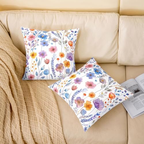 jejeloiu Floral Throw Pillow Covers Set of 2 Wildflower Botanical