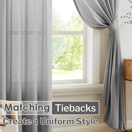 Melodieux Gray Semi Sheer Curtains 63 Inch Length for Living Room