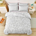 Duvet Cover King - Simple Leaves Vines Bedding Set Light Gray Soft