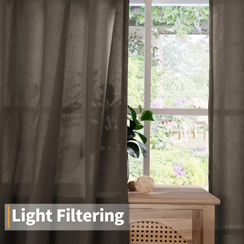YoungsTex Extra Long Brown Linen Curtains 95 Inch Length for Living
