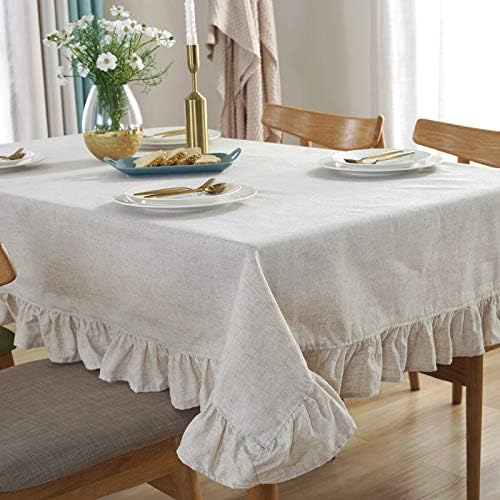 HAIRUO Cotton Linen Solid Color Tablecloth Farmhouse Dining Beige
