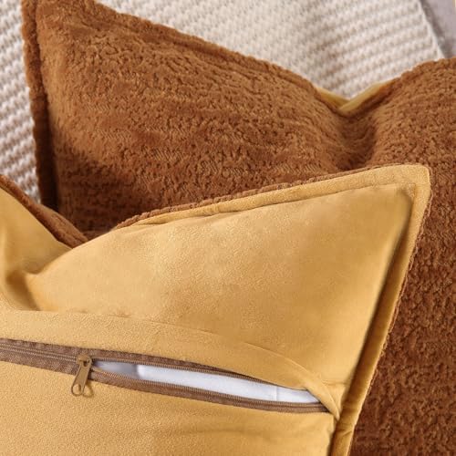 MADIZZ Pack of 2 Chenille Velvet Throw Pillow Covers 18x18 Inch Rust