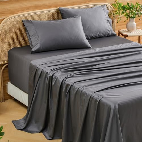 4-Piece Cotton Bed Sheet Set, Dark Grey, 16" Deep Pocket – King
