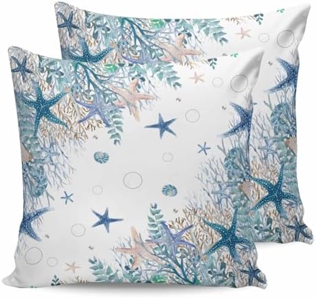 Pillow Covers 20x20 Set of 2, Teal Blue Coastal Throw Pillow Covers