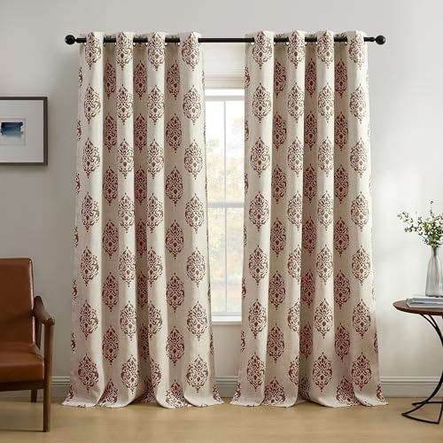 Threadmade Navara Medallion Room Darkening Window Curtain, Cinnamon
