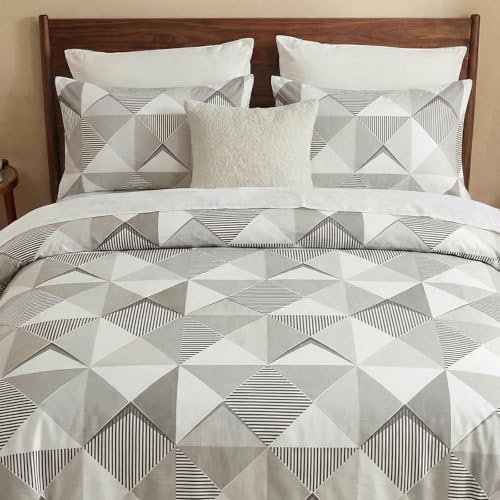 MOVE OVER Beige and Gray Duvet Cover Queen Size, 100% Cotton Bedding