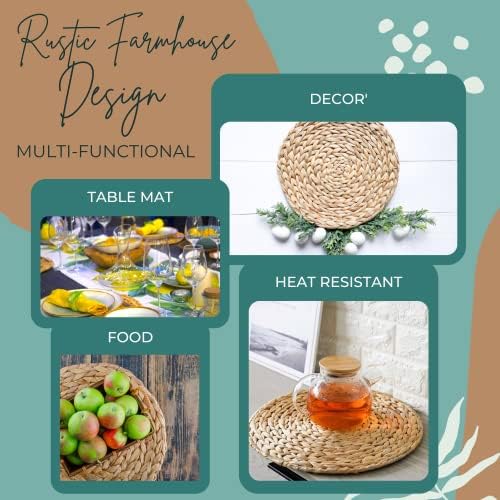 Round Woven Placemats Set of 8, Wicker Placemats, Natural Water