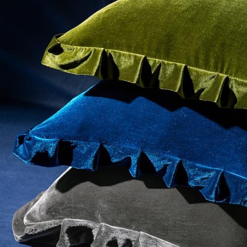 MIULEE Velvet Ruffle Throw Pillow Covers Pack of 2 18x18 Inch Navy