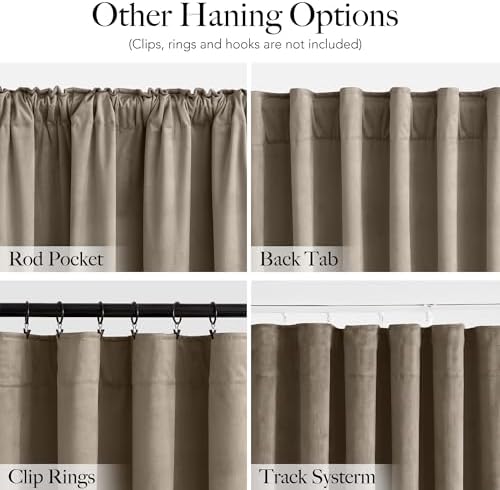 RYB HOME Taupe Velvet Curtains 96 inches Long for Living Room