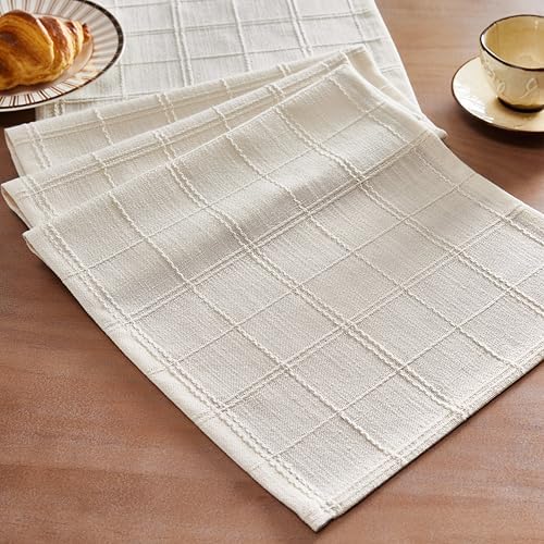 ZeeMart Linen Checked Farmhouse Table Runner, 13x48 Inches Ivory