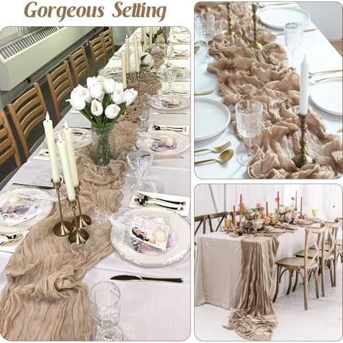 BLUETOP 6 Pack Nude Cheesecloth Table Runner,10ft Light Brown Gauze