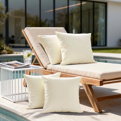 Amazon Basics 4-Piece Outdoor Decorative Throw Pillow Covers, Water