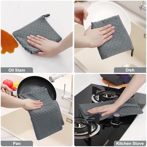 Homaxy 12 Pack 100% Cotton Kitchen Towels and Dishcloths Set, Dark