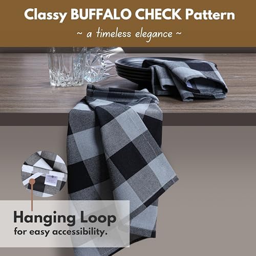 Native Fab 12 Pack Buffalo Check Kitchen Dish Towels, Cotton, Durable