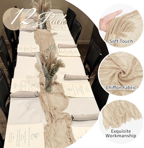 12 Pack Beige Cheesecloth Table Runner 20 x 120 Inch Gauze Table