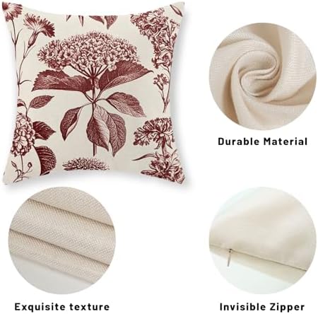 Burgundy Red Pillow Covers 18x18 Set of 2 Vintage Boho Floral